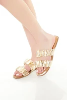 Metallic Ruched Dual-Strap Sandal