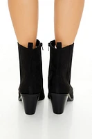 Faux Leather Pointed Overlay Stiletto Booties