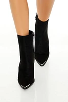 Faux Leather Pointed Overlay Stiletto Booties