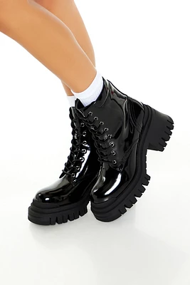 Bottes de combat en similicuir vernis