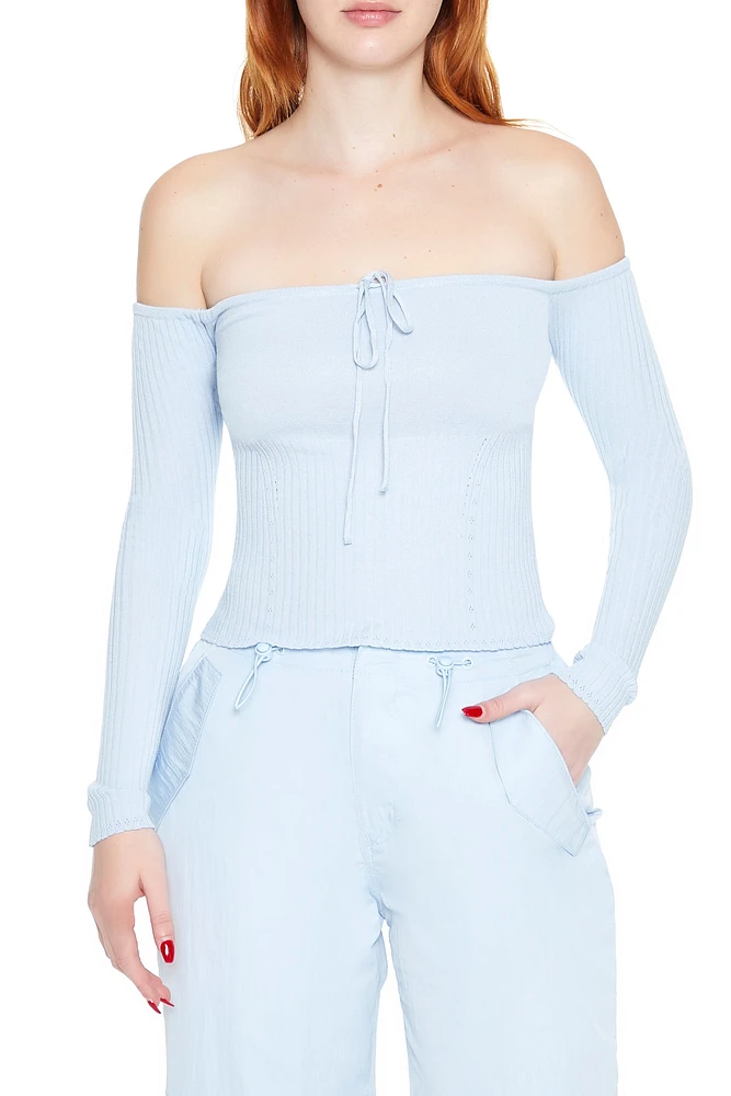 Ribbed Knit Off Shoulder Sweater Top