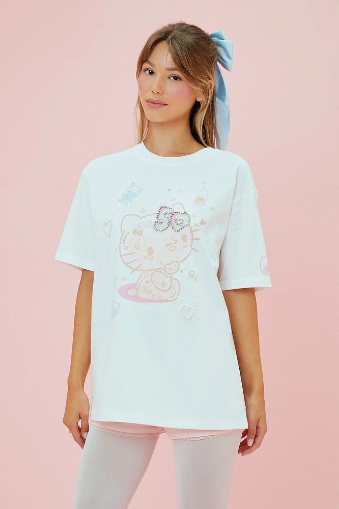 T-shirt à imprimé Hello Kitty avec pierres du Rhin