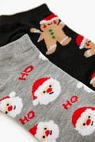 Chaussettes à imprimé Pain d'épices et Père Noël (2 paires)