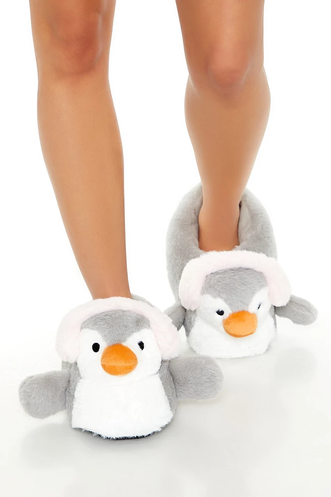 Pantoufles en peluche à imprimé Pingouin