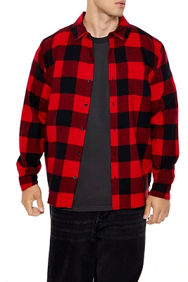 Plaid Flannel Curved Hem Button-Up Top