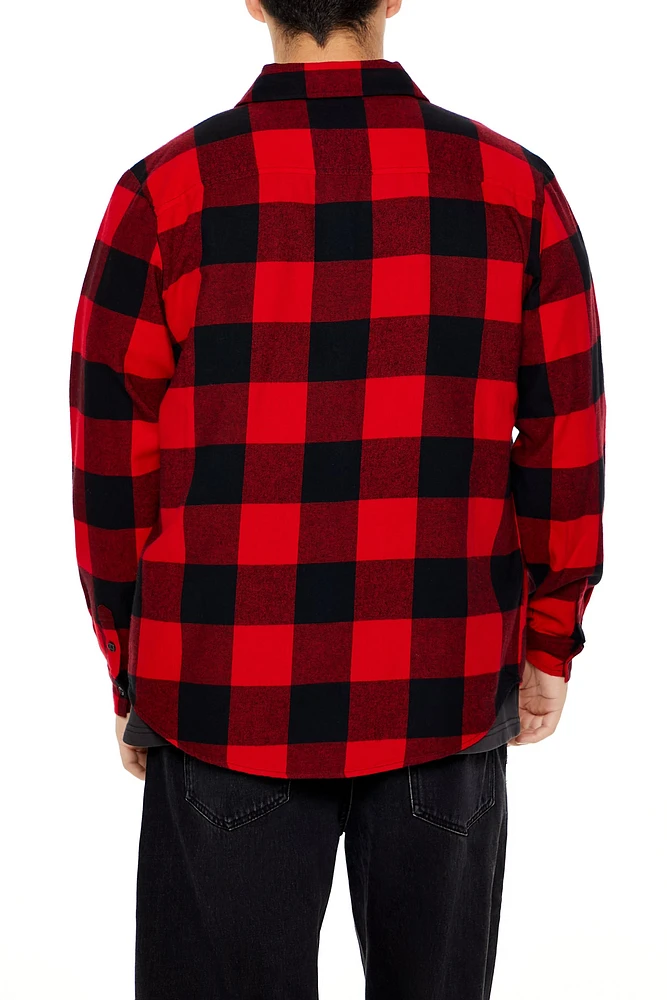 Plaid Flannel Curved Hem Button-Up Top