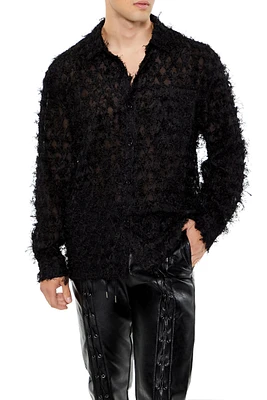 Fuzzy Textured Button-Up Top