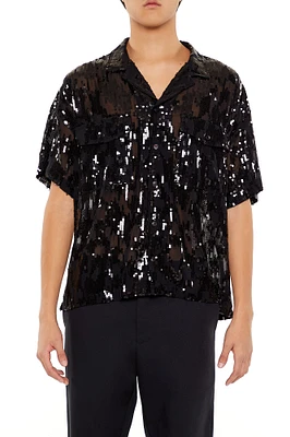 Semi Sheer Sequin Button-Up Top