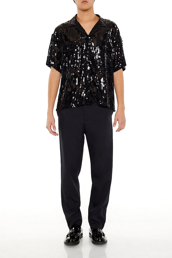 Semi Sheer Sequin Button-Up Top