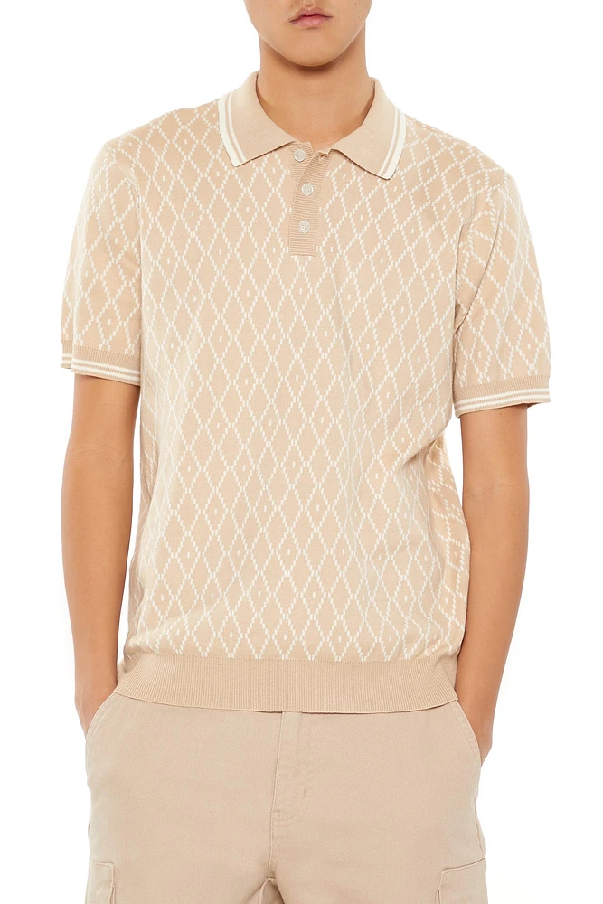 Geometric Knit Polo Top