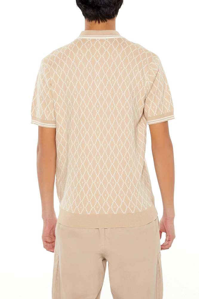 Geometric Knit Polo Top