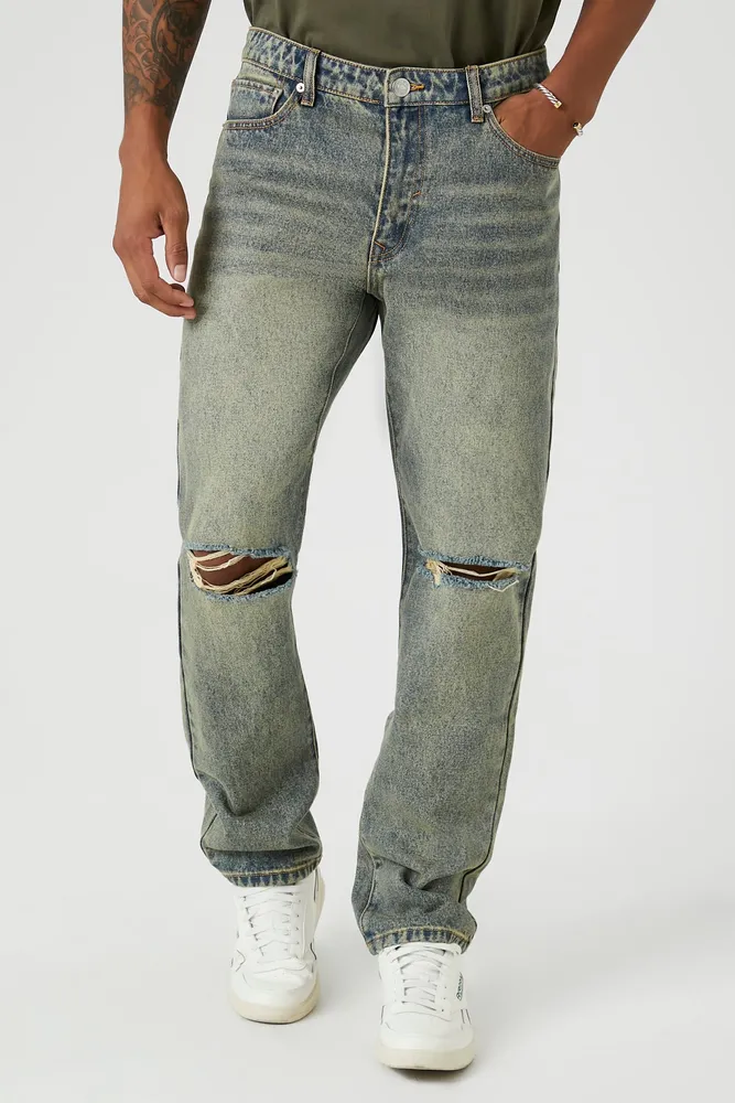 Forever 21 Distressed Stone Wash Straight Leg Jean