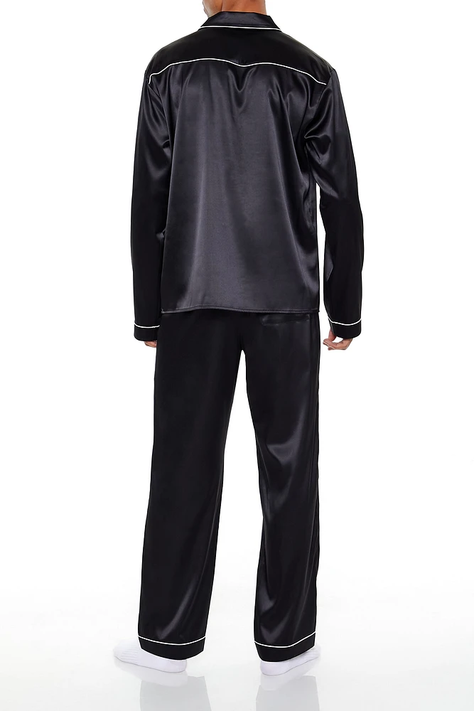 Piped Trim Satin Pajama Pant