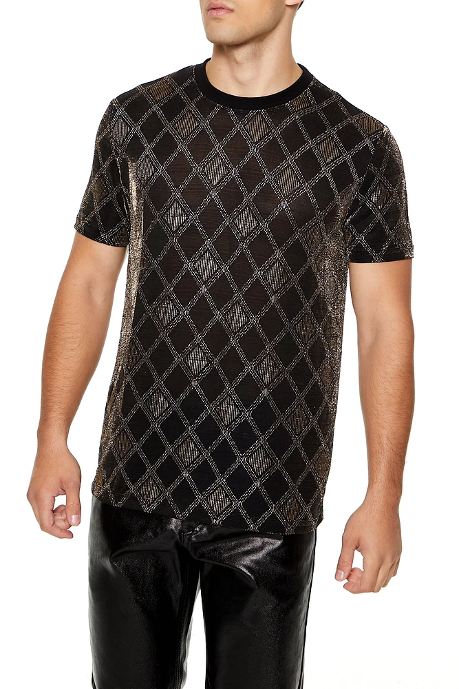 Metallic Lattice Crewneck T-Shirt