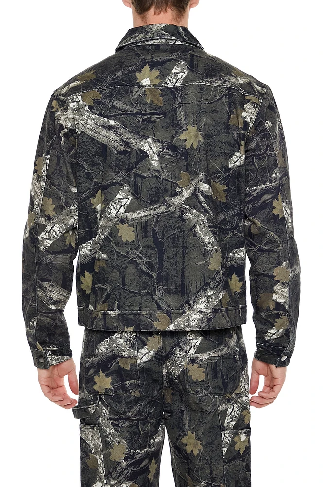 Blouson de style camionneur avec imprimé feuilles et motif camouflage