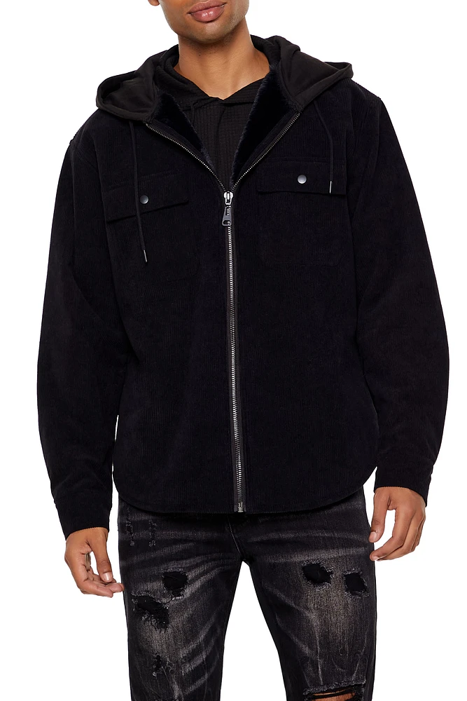 Faux-Shearling Lined Hooded Shacket