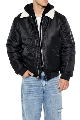 Faux-Shearling Collar Bomber Jacket