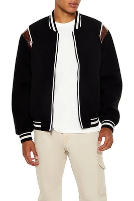 Blouson aviateur de style universitaire en similipeau serpent