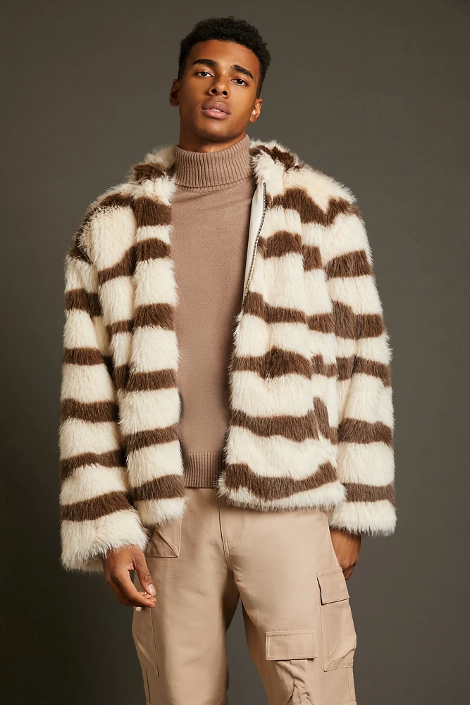 Striped Faux Fur Jacket