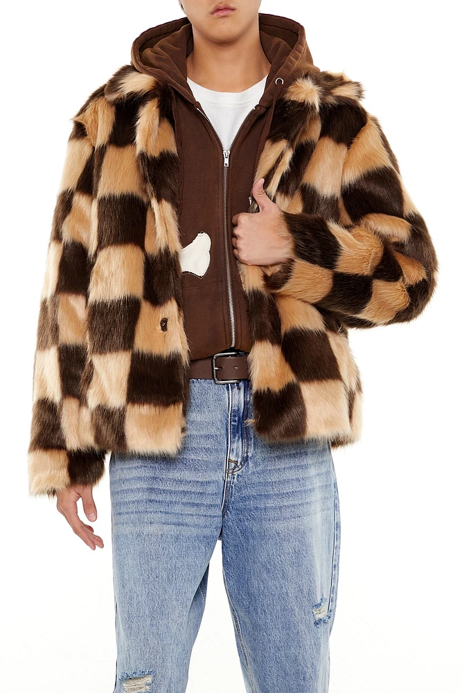 Faux Fur Checkered Coat