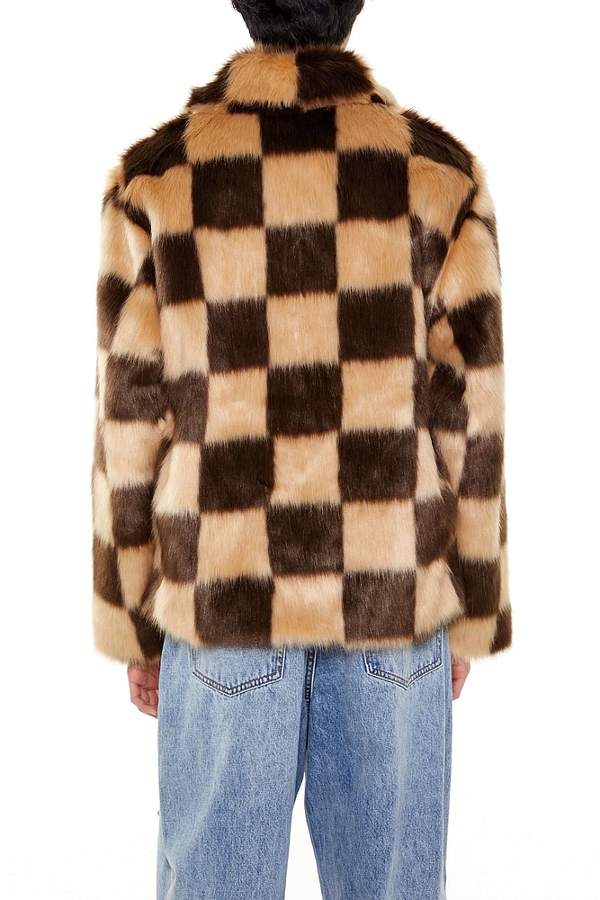 Faux Fur Checkered Coat