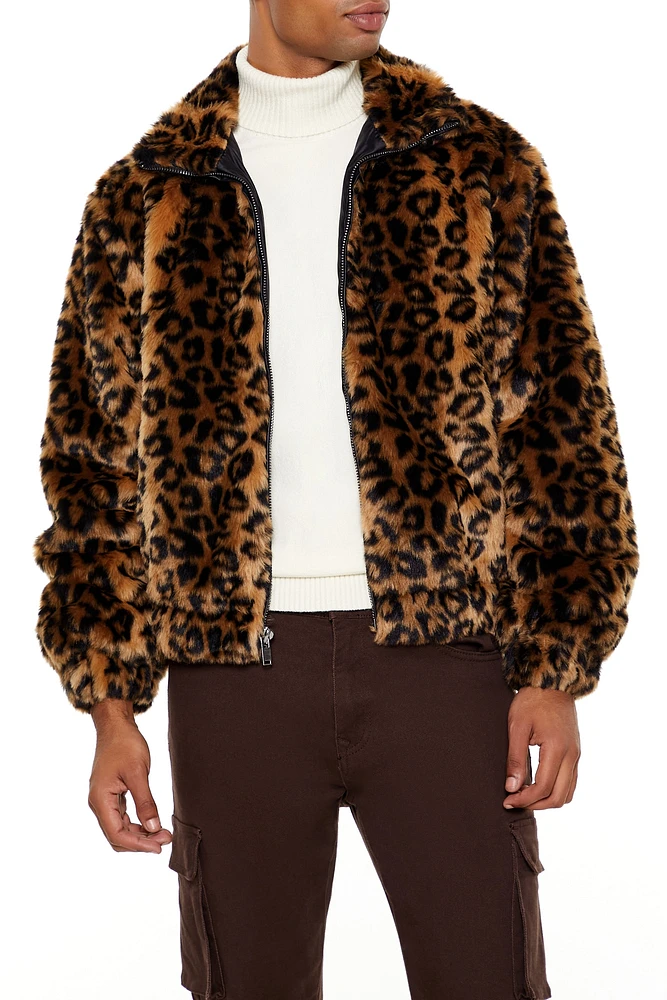 Faux Fur Leopard Zip-Up Coat