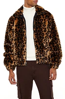 Faux Fur Leopard Zip-Up Coat