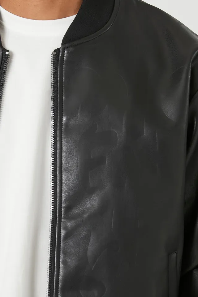 Ribbed cuffs leather jacket