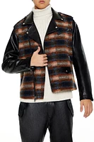 Plaid Faux Leather Moto Jacket