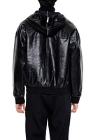 Faux Leather Hooded Bomber Jacket