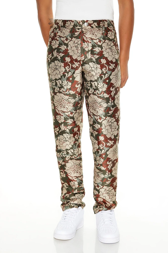 Pantalon mince en jacquard fleuri