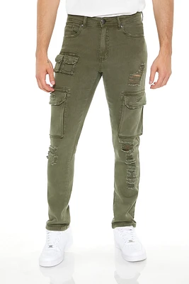 Mid Rise Distressed Slim Cargo Jean