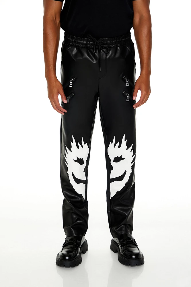 Split Graphic Faux Leather Pant