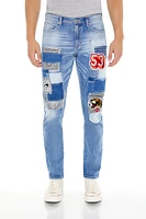 Frayed Slim-Fit Patchwork Jean