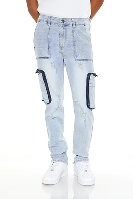 Distressed Slim Fit Zipper Cargo Jean