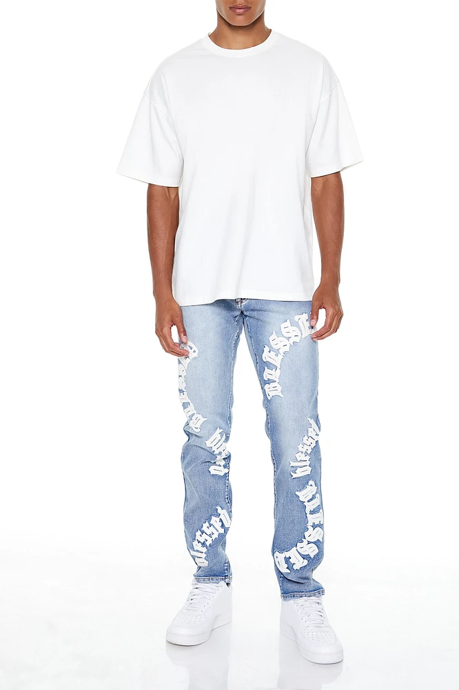 Blessed Embroidered Stone Wash Slim Fit Jeans