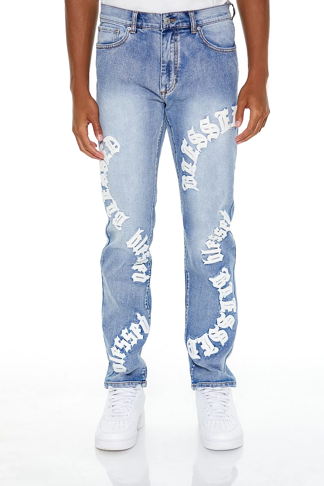 Blessed Embroidered Stone Wash Slim Fit Jeans