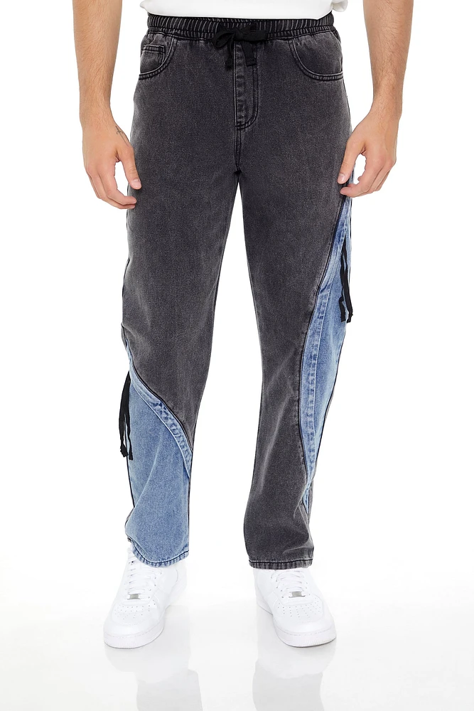 Jogger en denim avec empiÃ¨cement et fermeture Ã  glissiÃ¨re