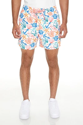 Marine Life Print Swim Trunk