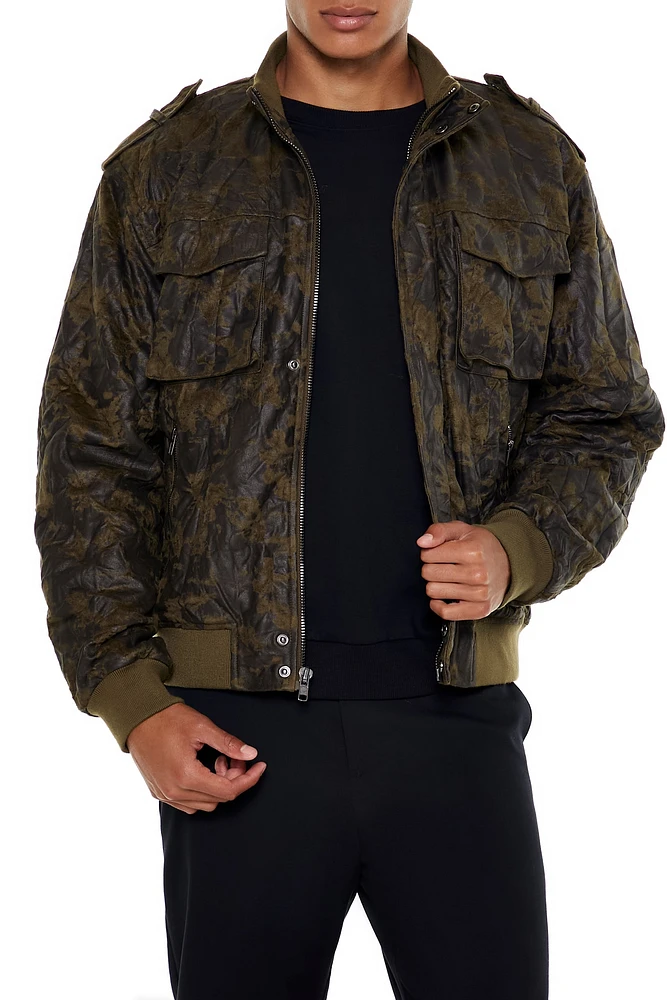 Blouson aviateur en similicuir dÃ©lavÃ©