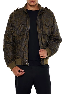 Washed Faux Leather Bomber Jacket