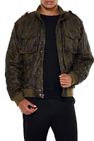 Washed Faux Leather Bomber Jacket