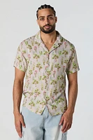 Cactus Print Short Sleeve Button-Up Top