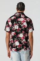 Floral Print Short Sleeve Button-Up Top