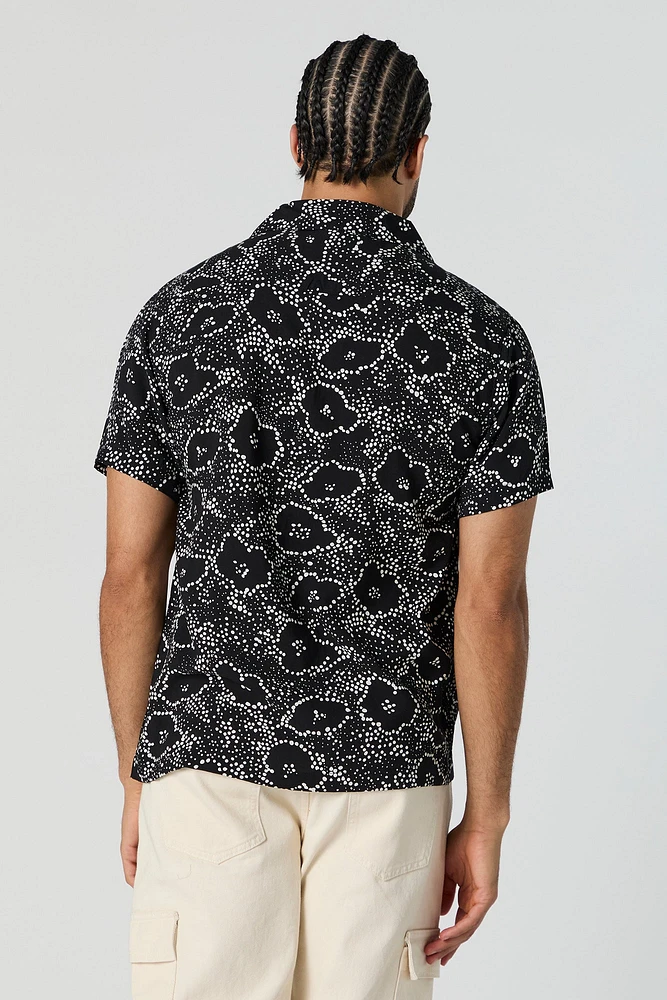 Black and White Print Short Sleeve Button-Up Top