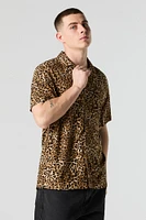 Cheetah Print Button-Up Short Sleeve Top