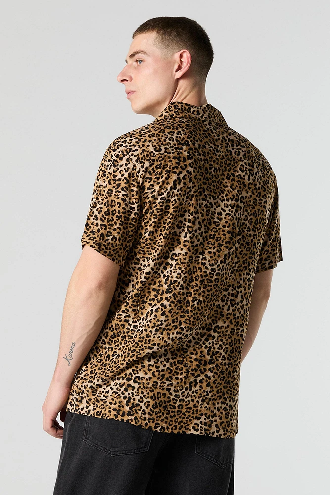 Cheetah Print Button-Up Short Sleeve Top