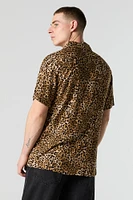 Cheetah Print Button-Up Short Sleeve Top