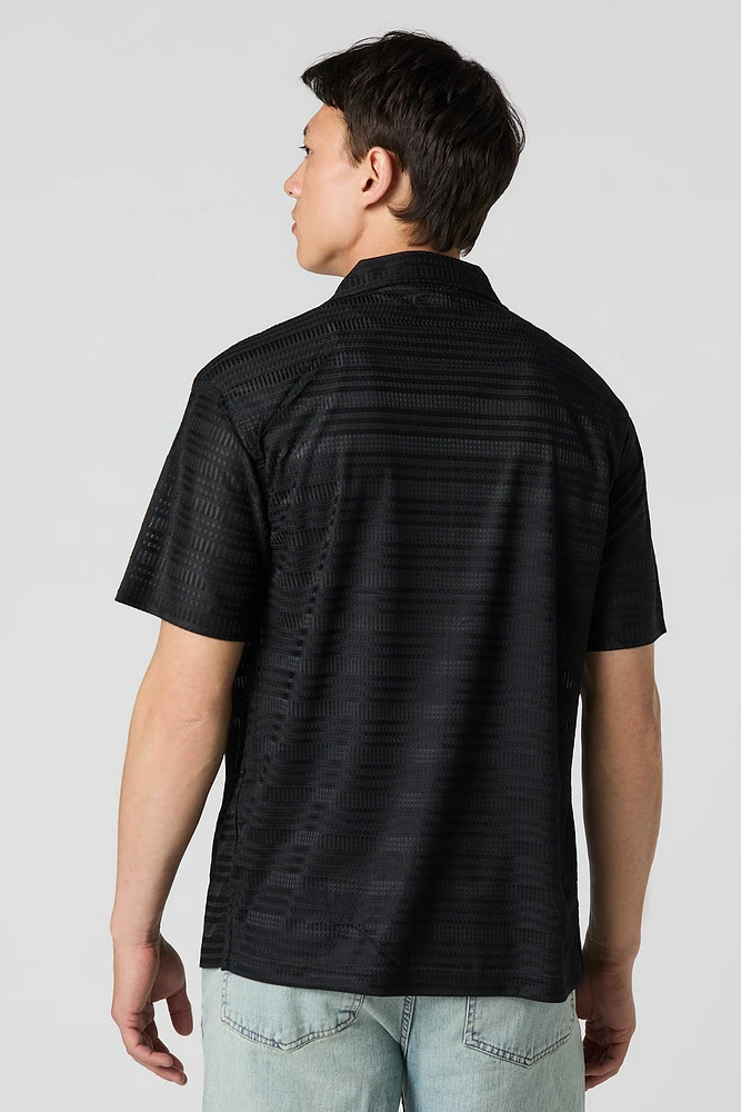 Textured Button-Up Collared Top