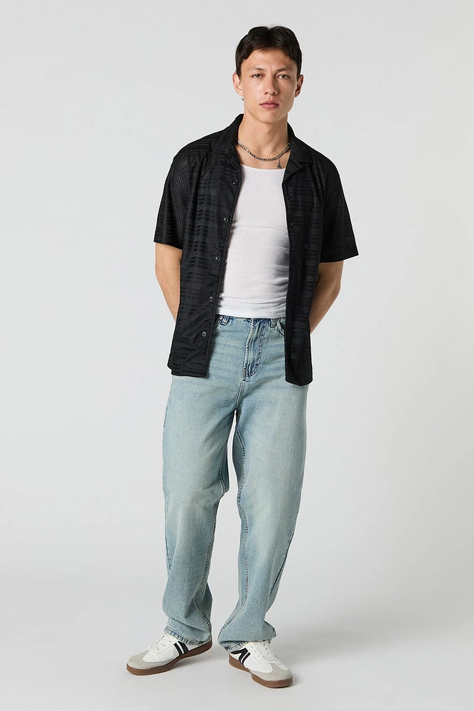 Textured Button-Up Collared Top